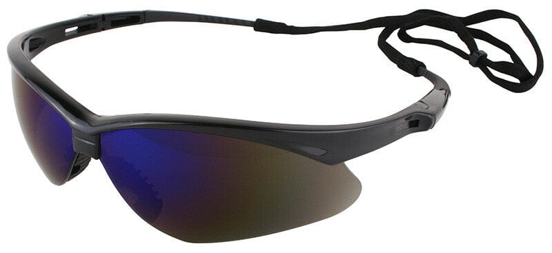 KleenGuard V30 Nemesis Safety Glasses Black Frame with Blue Mirror Lens 14481