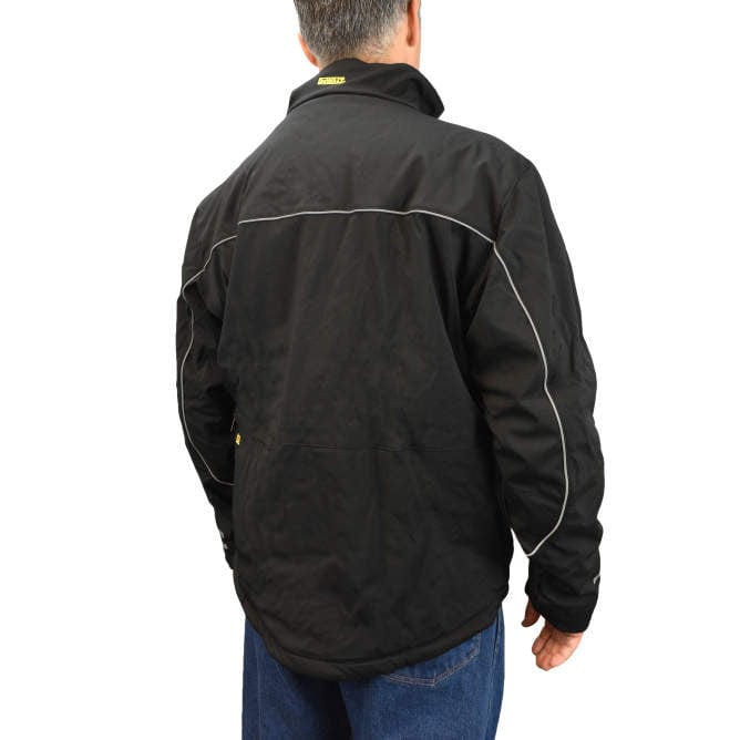 DEWALT DCHJ072B Unisex Heated Lightweight Soft Shell Jacket Without Battery Back View While Worn