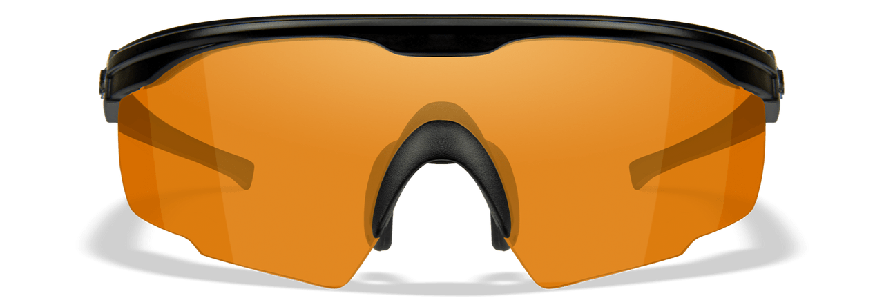 Wiley X PT-1 Ballistic Safety Glasses with Black Frame and Light Rust Lens Front View
