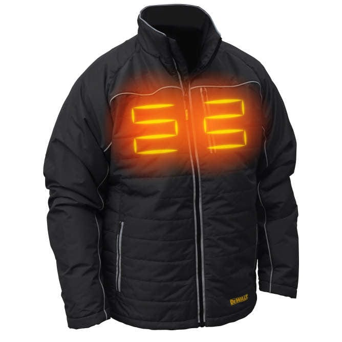 DEWALT DCHJ075D1 Unisex Heated Quilted Soft Shell Jacket With Battery & Charger Front Heat Zones