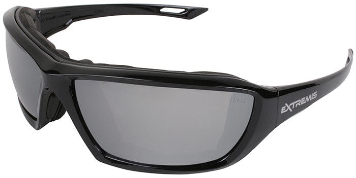 Radians Extremis Safety Glasses with Black Gloss Frame and Silver Mirror Anti-Fog Lens with Foam Seal