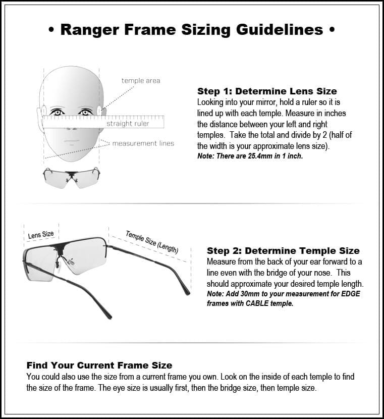 Randolph Edge 2-Lens Premium Clay Kit with HD Medium and Modified Brown Lenses - Frame Sizing Guidelines