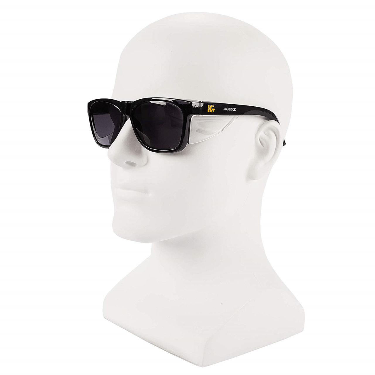 KleenGuard Maverick Safety Glasses with Black Frame and Gray Anti-Fog Lens Worn on model