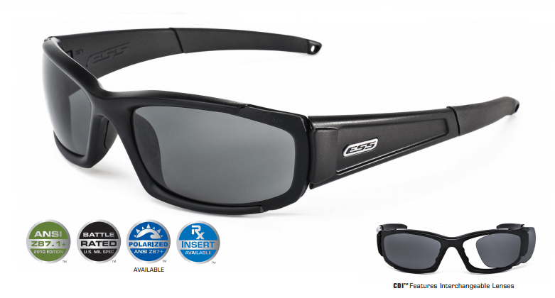 ESS CDI Ballistic Sunglasses with Black Frame and Clear and Smoke Lenses