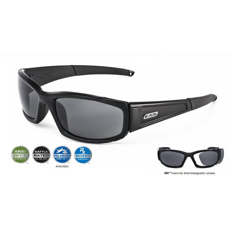 ESS CDI Ballistic Sunglasses Black Frame Clear Smoke Lenses ESS CDI Ballistic Sunglasses Black Frame Clear Smoke Lenses