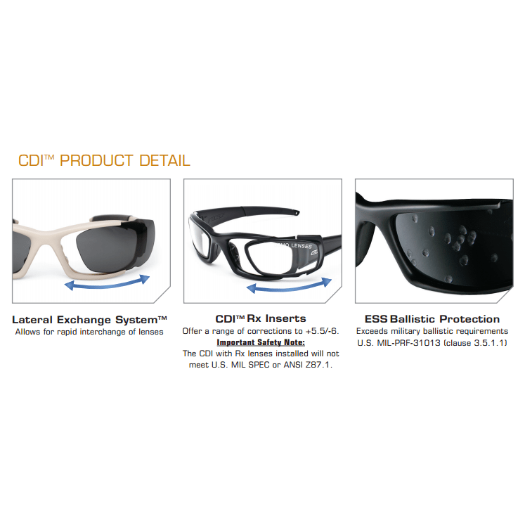 ESS CDI Ballistic Sunglasses Black Frame Clear Smoke Lenses