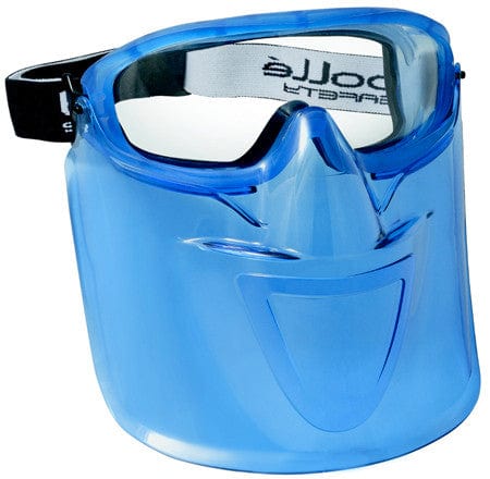 Bolle Blue Visor Shield for Atom Goggles shown with Atom Goggle Installed