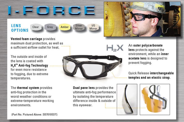 Pyramex I-Force Safety Goggle/Glasses Black Frame Amber Anti-Fog Lenses