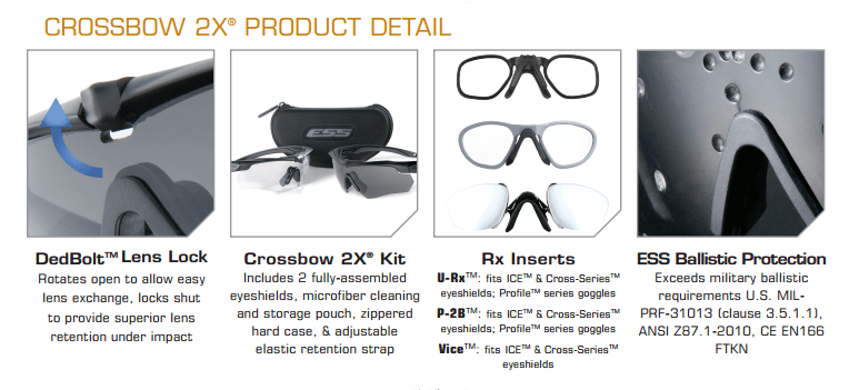 ESS Crossbow Eyewear Specs Key Features
