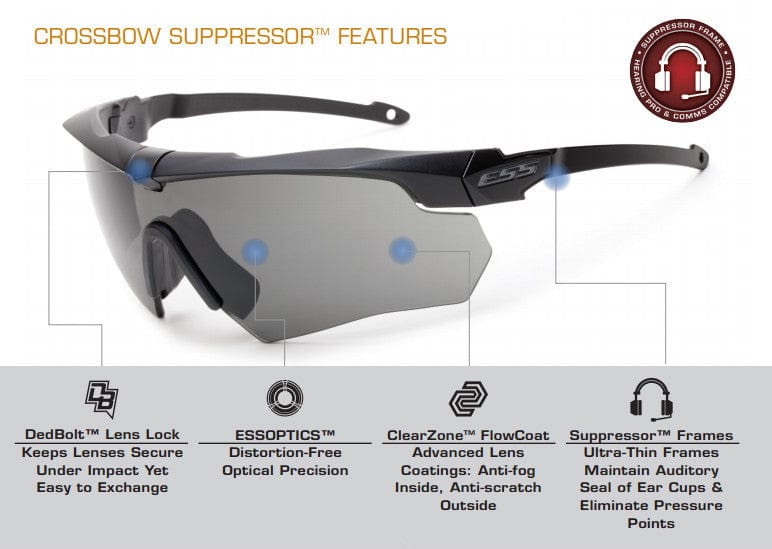 ESS Crossbow Suppressor Safety Glasses Key Features