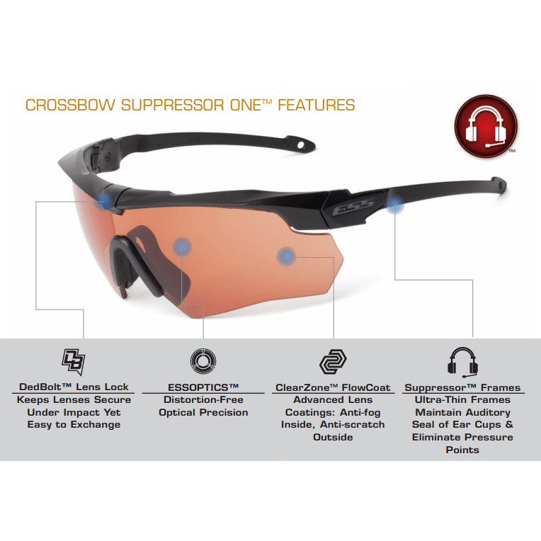 ESS Crossbow Suppressor Safety Glasses Black Frame HD Copper Lens ESS Crossbow Suppressor Safety Glasses Black Frame HD Copper Lens