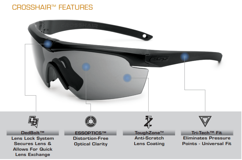 ESS Crosshair Eyeshield with Black Frame and Smoke Gray Lens
