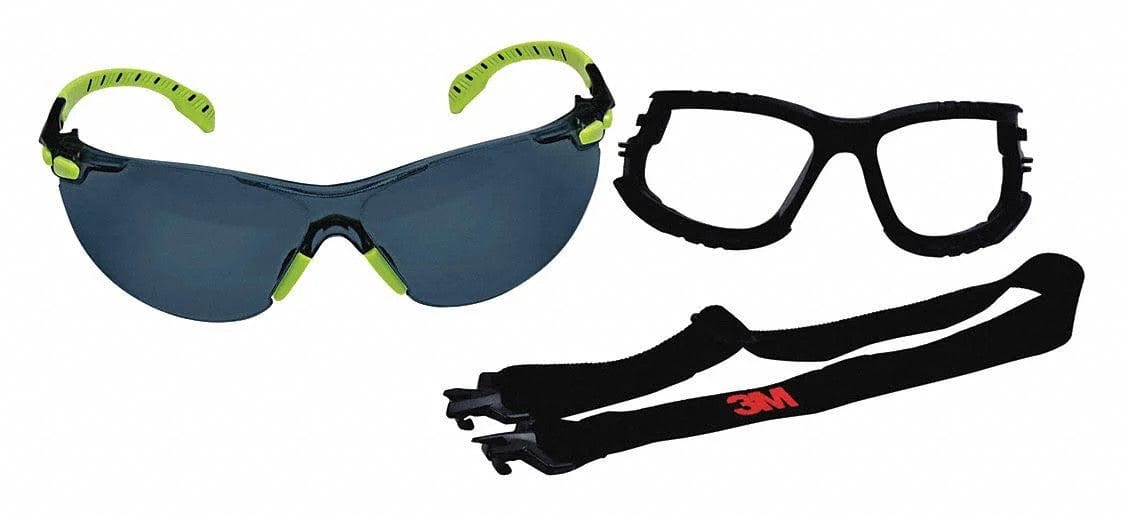 3M Solus S1202SGAF-KT Safety Glasses with Green Temples, Gray Anti-Fog Lens and Foam & Strap Kit Components
