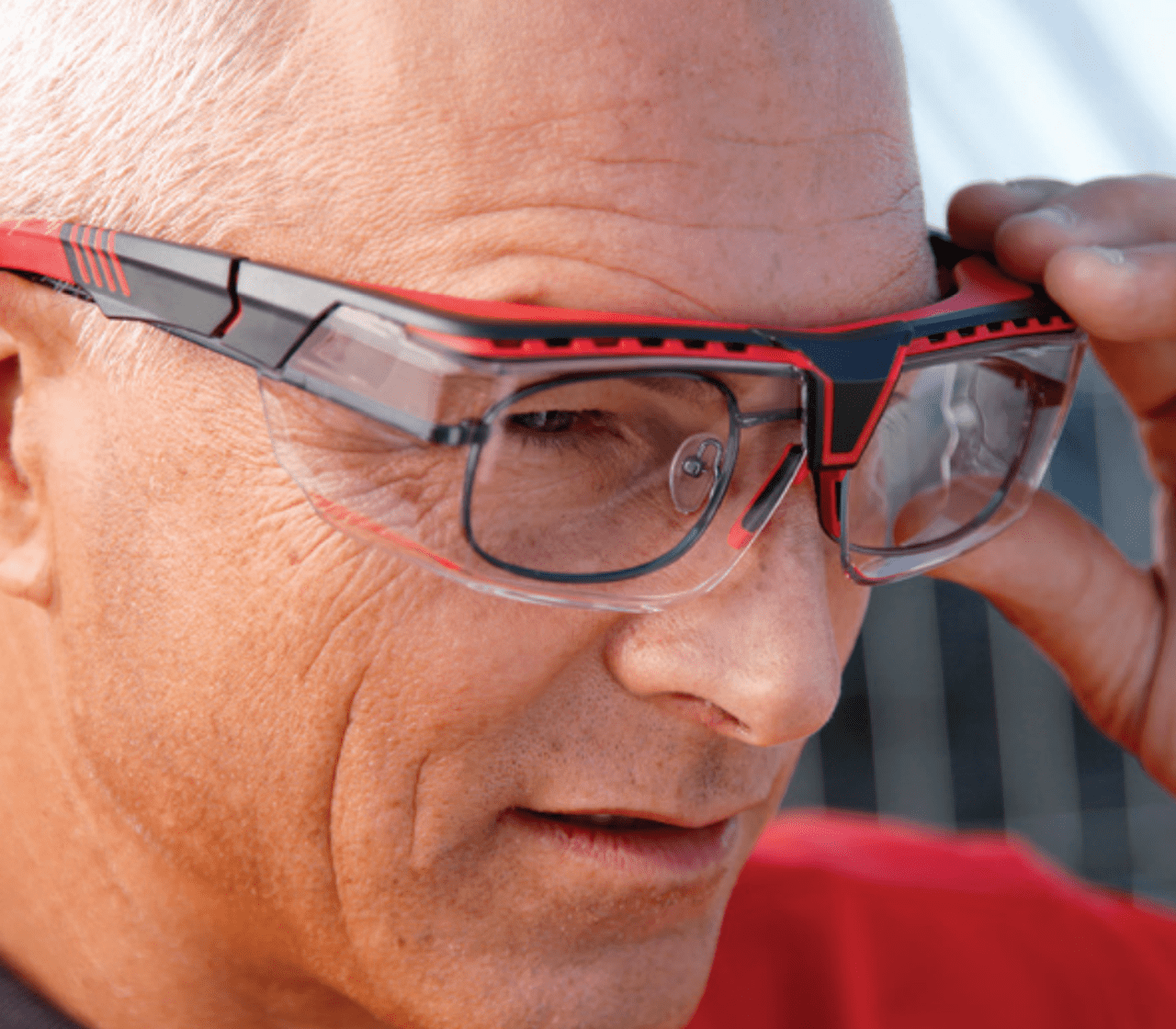 Uvex Avatar OTG Safety Glasses with Black/Red Frame and Clear Lens S3851 Model View 2