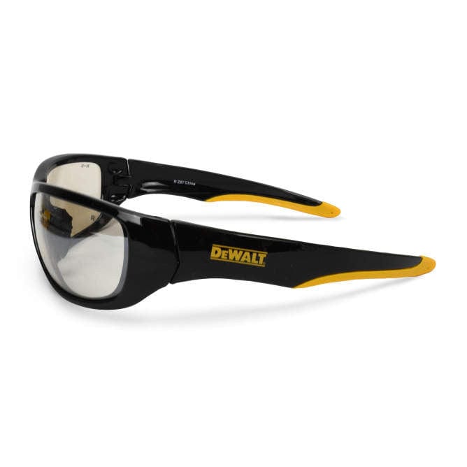 DeWalt Dominator Safety Glasses with Black Frame and Indoor/Outdoor Lens DPG94-9D Side View