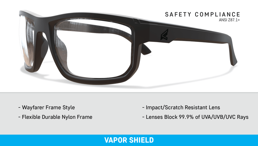 Edge Defiance Safety Glasses with Clear Vapor Shield Anti-Fog Lens Key Features